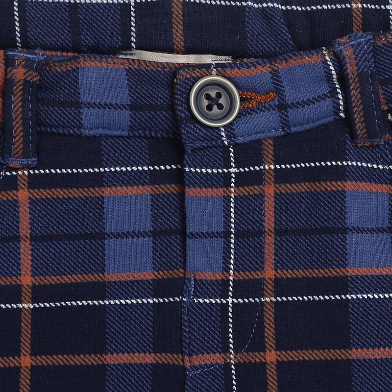 Boys Dark Blue Fleece Checked Long Trouser image number null